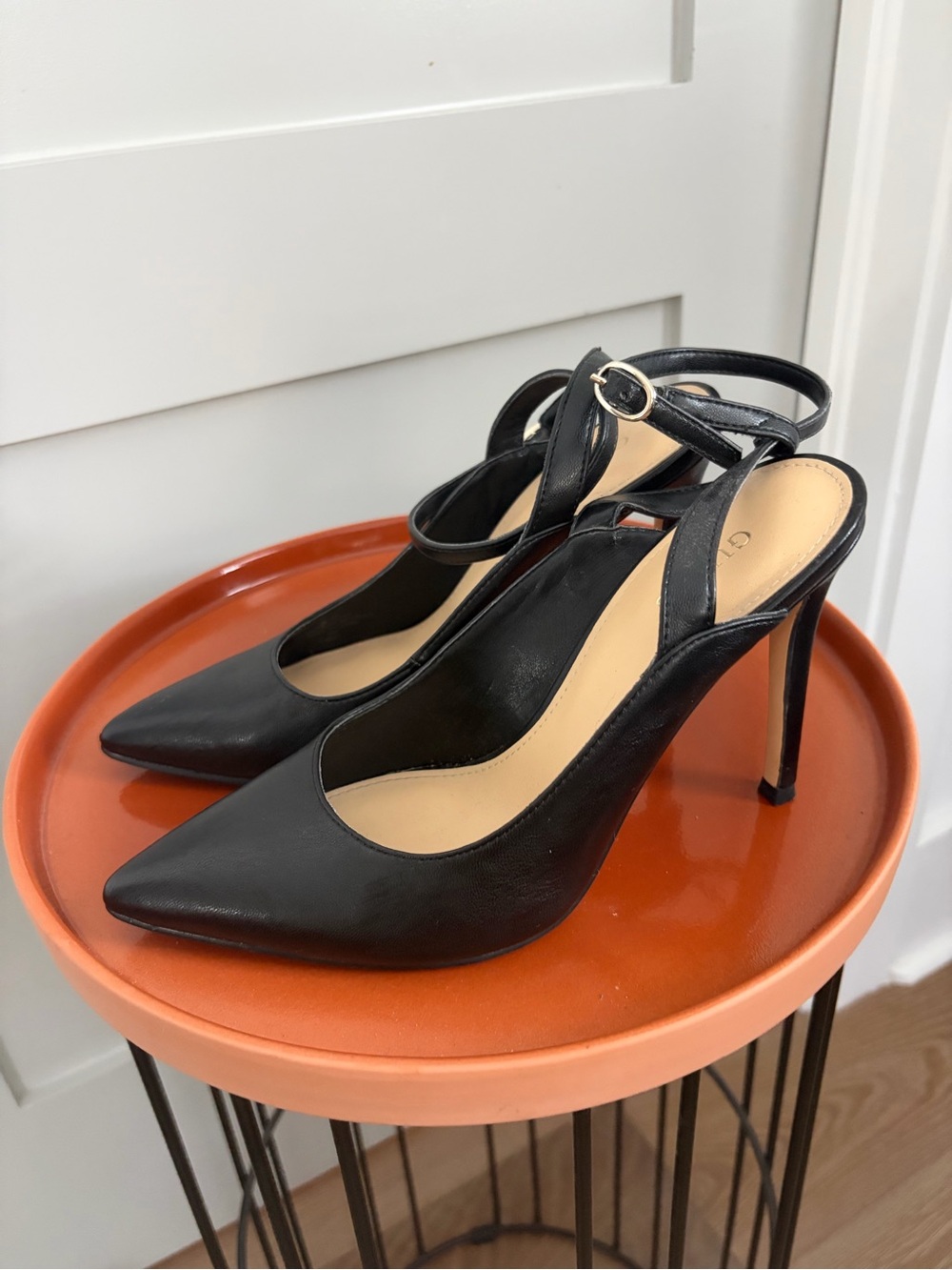 Guess Sleek Black Pointed-Toe Slingback Strappy Stiletto Heels